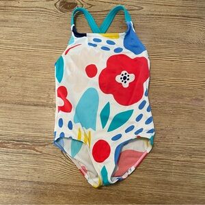 Mini Boden White One-Piece Swimsuit with Red, Teal & Blue Floral Print